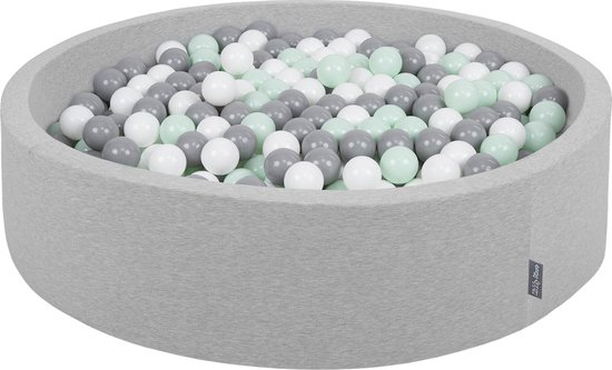KiddyMoon piscine à balles ronde piscine à balles 120x30cm/200 balles ∅ 7cm piscines à balles balles colorées pour bébés, piscine de jeu pour tout-petits, fabriquée dans l'UE, gris clair: blanc-gris-menthe