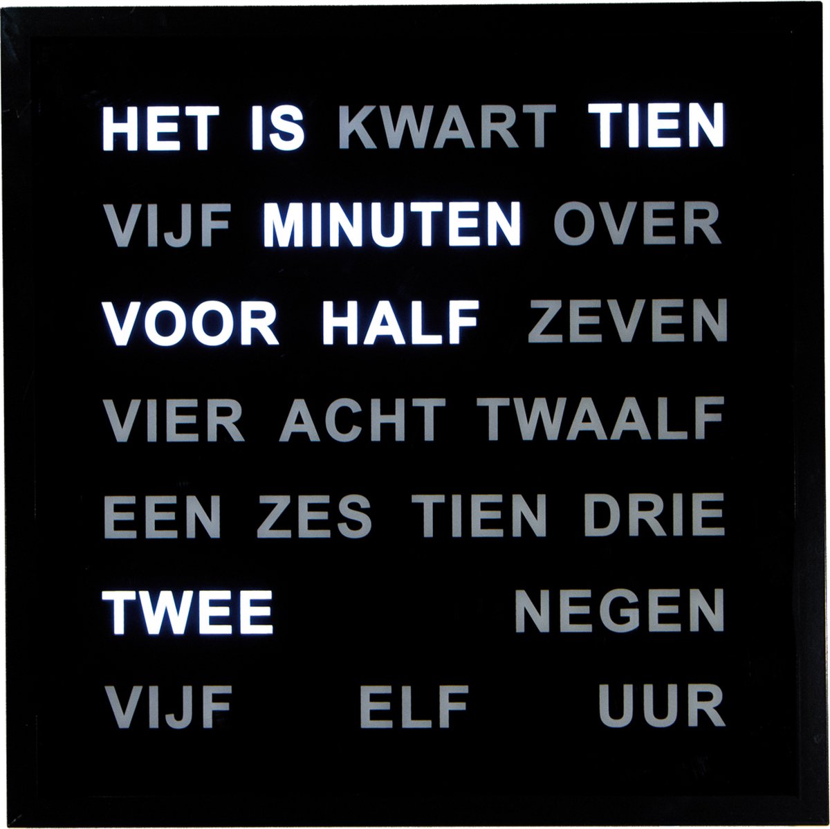 Intertime | Woordklok | Wandklok | Tafelklok | 40x40 | Zwart | Nederlands