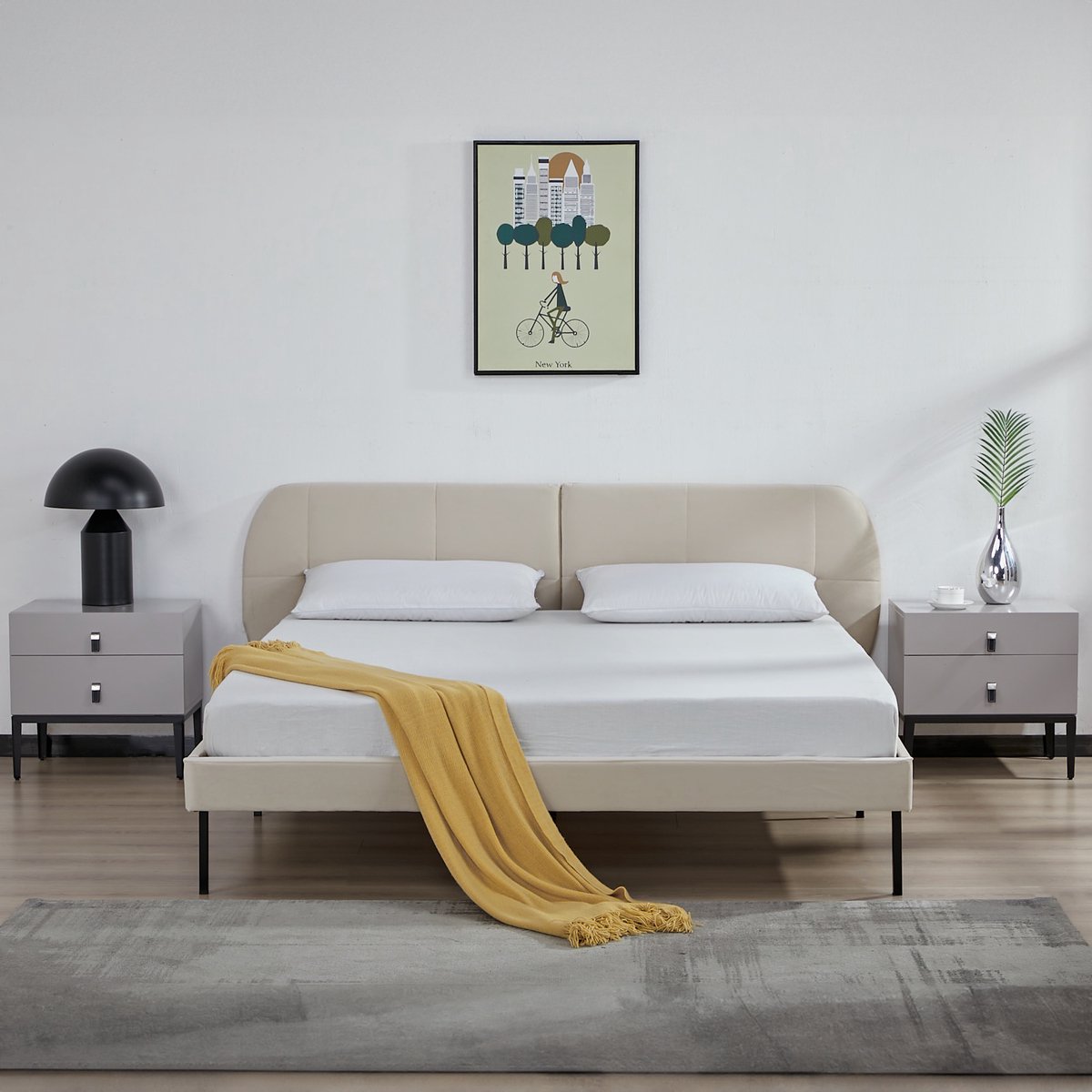 en.casa Gestoffeerd bed Porvoo met bedbodem en matras 160x200 cm beige [en.casa]