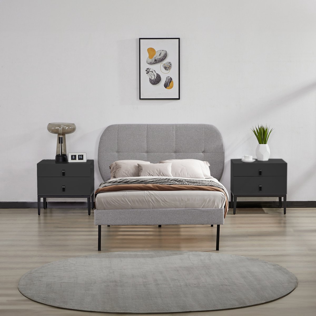 en.casa Gestoffeerd bed Porvoo met bedbodem en matras 90x200 cm grijs [en.casa]