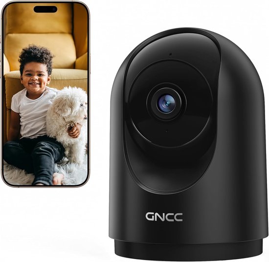 GNCC P5 2K Wifi Babyfoon met Camera - APP-controle- Bidirectionele Audio - IR Nachtzicht - Bewegingsdetectie - Compatibel met Alexa- Zwart