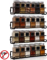 Étagère à épices - Peut être suspendue sans perçage - 4 pièces - Pour 24 pots à épices - Zwart - Hanamura Cuisine