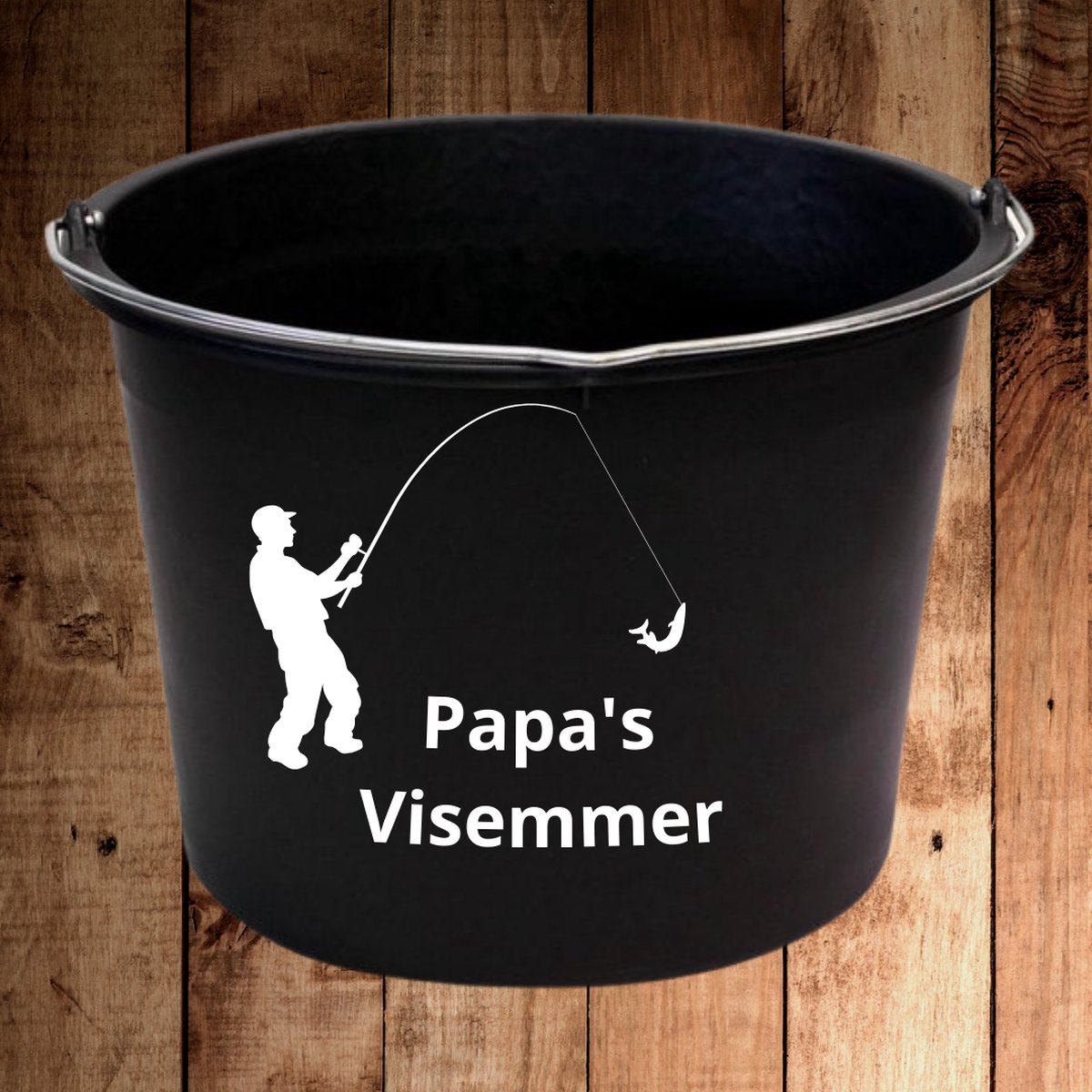 Visemmer "Papa's Visemmer" – Karper Vis Bucket – Zwart – 12 Liter – Cadeau voor Papa/Vaderdag
