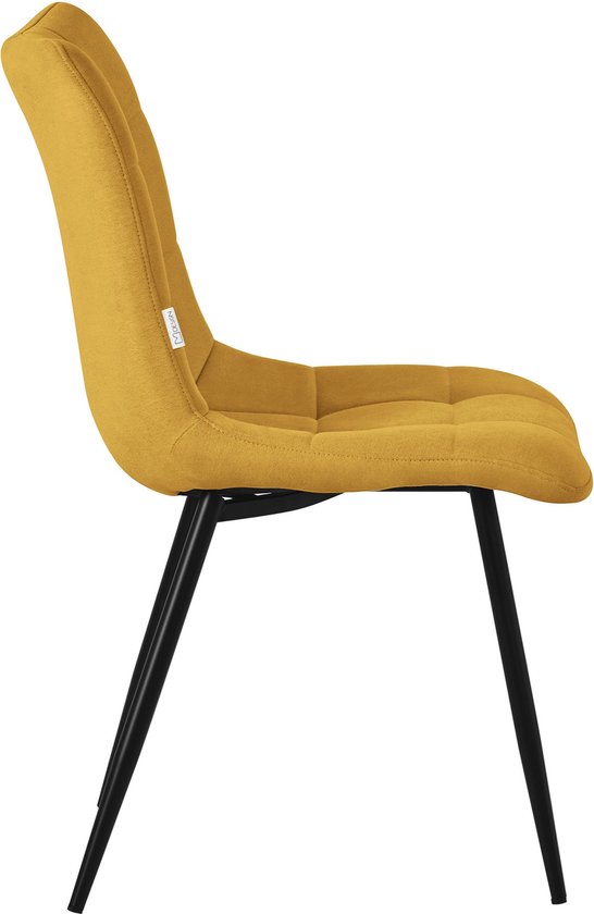 Chaises de salle à manger lot de 4 Chaise de cuisine jaune moutarde avec revêtement en polyester et pieds en acier design ML