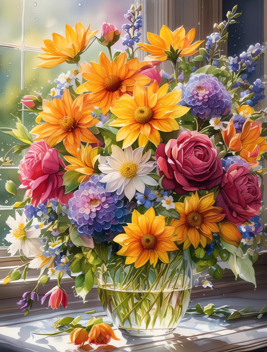 5D Diamond Painting Vierkante steentjes - Painting maat 50x70cm - Volledige bedekking - Complete set - Bloemen boeket(2)