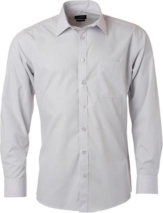 James and Nicholson Heren Longsleeve Poplin Shirt (Lichtgrijs)