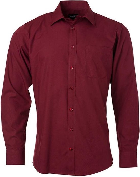 James and Nicholson Heren Longsleeve Poplin Shirt (Wijn)