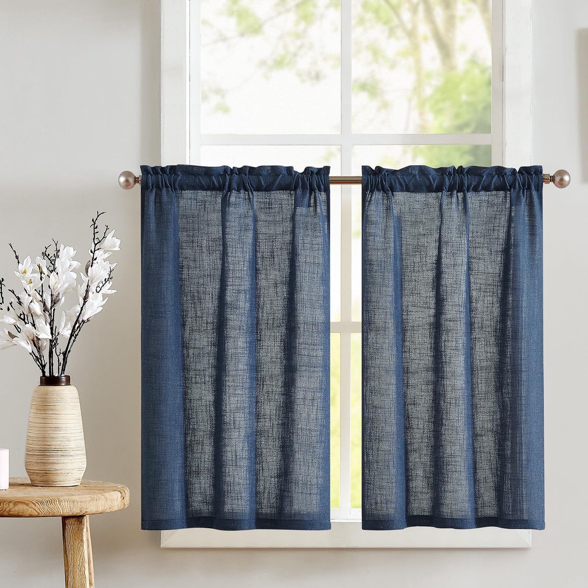 JGS ® Luchtige Linnen Keukengordijnen Set van 2 voor Stijlvolle Lichtfiltering en Privacy donkerblauw