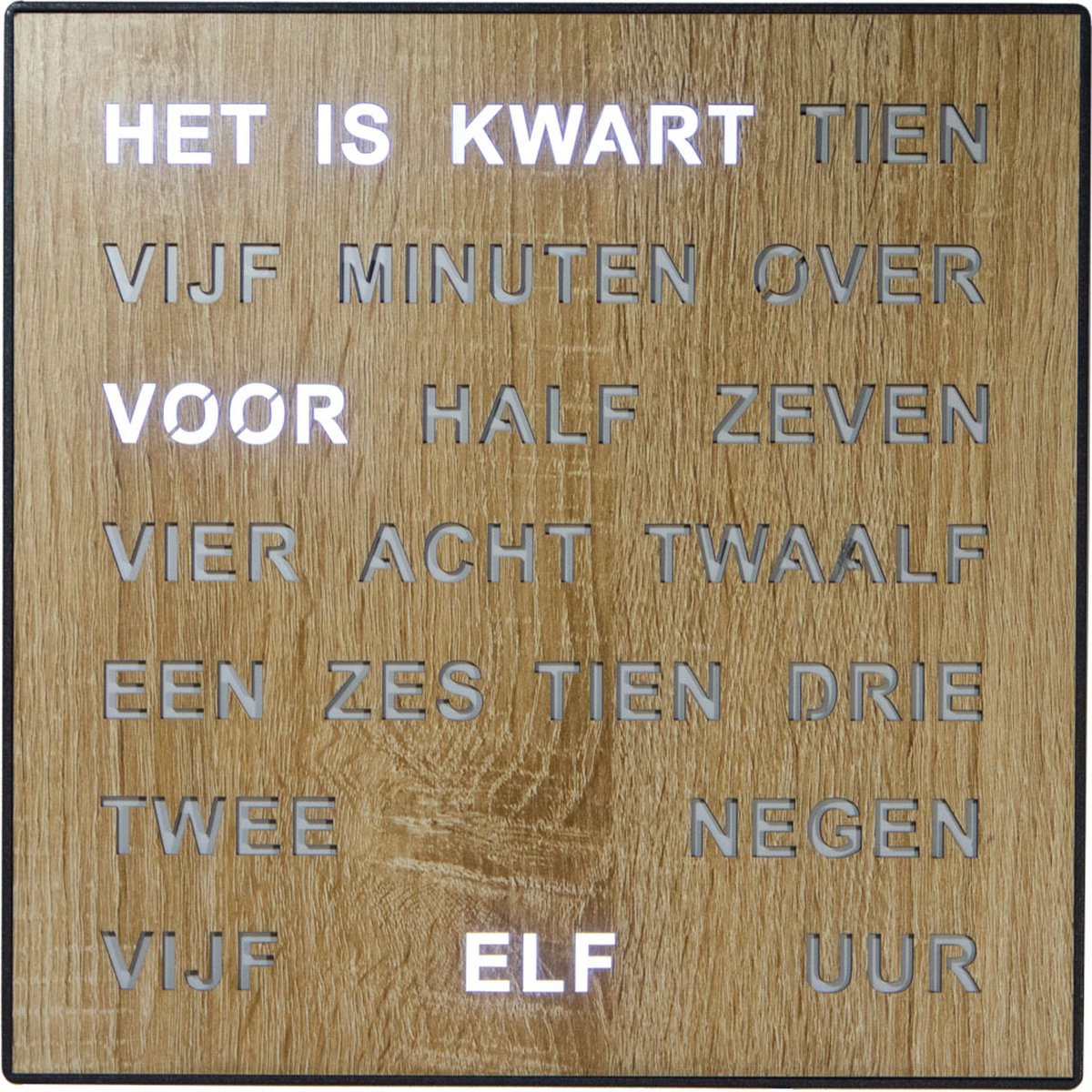 Intertime | Woordklok | Wandklok | Tafelklok | 28x28 | Hout | Nederlands