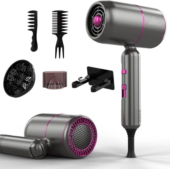 Innova® - Föhn met diffuser - Ionische Haardroger - Inklapbaar - Inclusief 3 opzetstukken - Coolshot Technologie - 3 standen - 2000W - Met Ophangbeugel