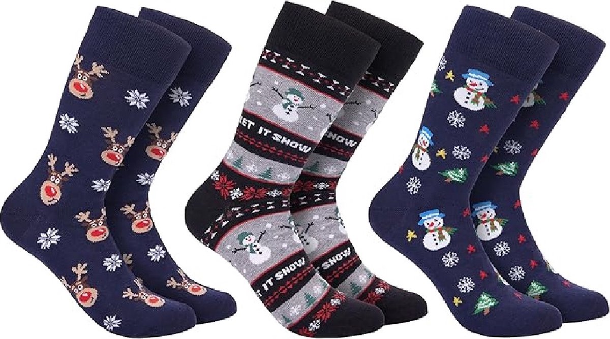 BRUBAKER 3 paar kerstsokken - grappige sokken met kerstmotieven - katoen - heren en dames cadeau Kerstmis - uniseks - Maat 41-45