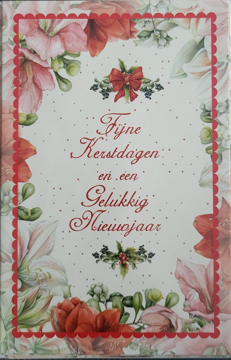 Kerstkaarten - kerstkaart Janneke Brinkman - 8 dubbele wenskaarten met 8 enveloppen - bloemen - rood roze