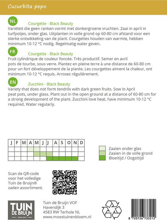 Tuin de Bruijn® zaden - Courgette Black Beauty - zeer hoge opbrengst