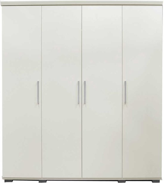 Armoire Nikkie | 183x160x52cm | 4 portes | blanc - Rousseau - Armoires de chambre à coucher - Blanc - Panneaux de particules - Armoires de chambre à coucher
