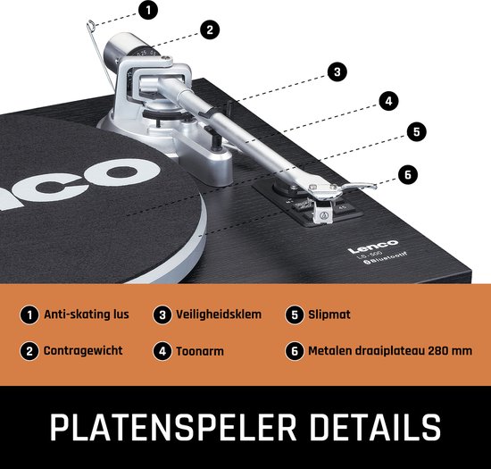 Lenco Platenspeler met Bluetooth - Twee externe Speakers - Ingebouwde Versterker - LS-500BK - Zwart — afbeelding 3