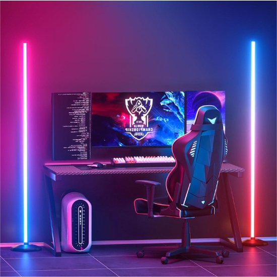 OUTON LED Vloerlamp, RGBCW Dimbare Staande Lamp met Afstandsbediening & App- bediening, 16 Miljoen DIY-kleuren, 256 Scènemodi, Muzieksynchronisatie, voor Woonkamer, Slaapkamer, Speelkamer