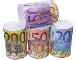 Spaarpotten Eurobiljetten en Munten - Verrassingsspaarpot - Metaal - Maat 20 x 14,5 cm - 1 stuk Spaarpotten Eurobiljetten en Munten - Verrassingsspaarpot - Metaal - Maat 20 x 14,5 cm - 1 stuk
