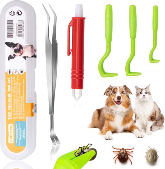Nobleza teken verwijder set - tekenverwijderaar - tekenpincet - tekentang - tekenhaak - anti teken hond - teken kat - anti teken - EHBO set