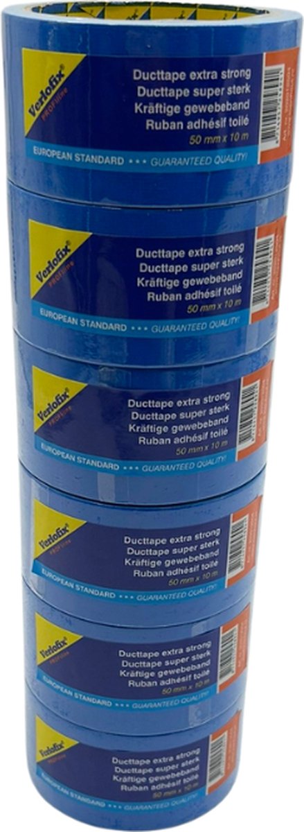 Verlofix Duct Tape - 6 rollen - 50 mm Breed - Rol van 10 Meter - Plakband - Grote Kleefkracht - Zeer Sterk - Waterdichte tape - Blauw