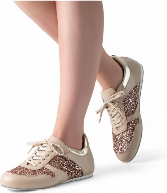 Werner Kern Honey Gouden danssneakers voor dames met suède zool