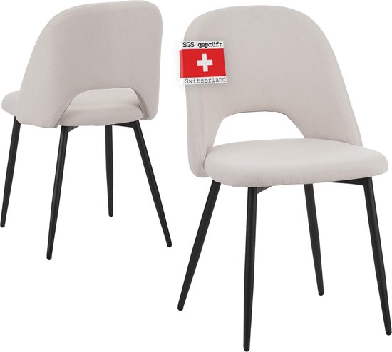 Set van 2 luxe eetkamerstoelen - fluweel en massief hout - klinknageldecoratie - beige