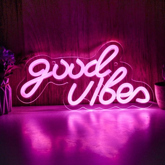 Dicadore - Neon Lamp - Good Vibes Roze - Incl. Ophanghaakjes - Neon Sign - Neon Verlichting - Neon Led Lamp - Wandlamp