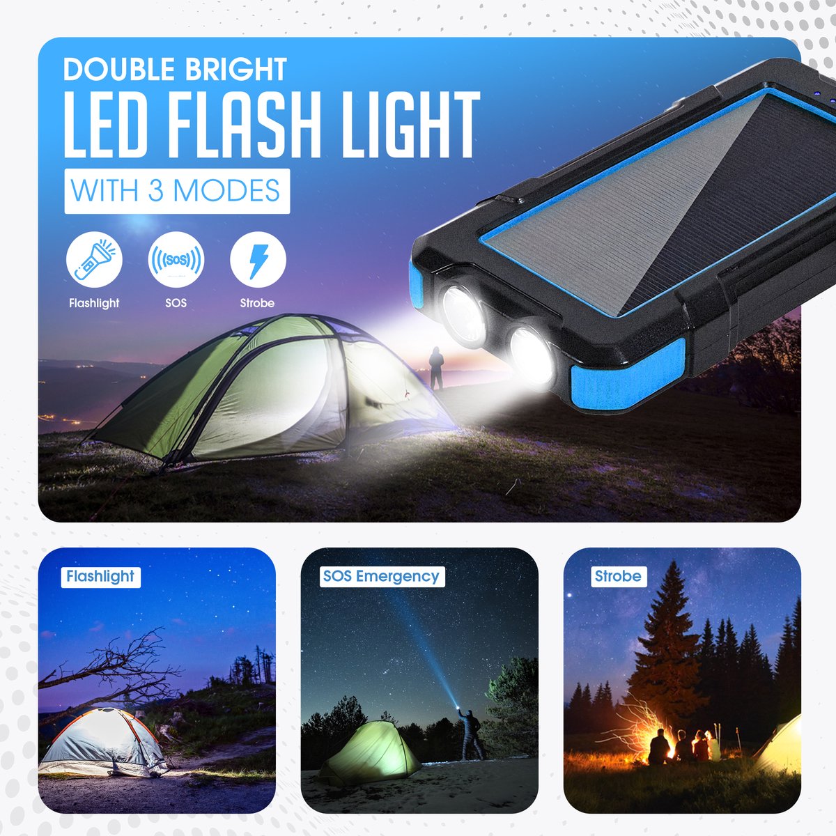 Solar Powerbank 20.000 mAh - GRATIS 3 in 1 usb Oplaadkabel - afbeelding 3