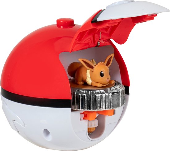 Eevee figuur in een geopende Poké Ball spinner speelgoed.