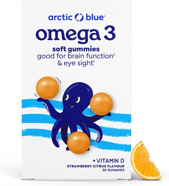 Arctic Blue - Omega 3 Gummies - 250 mg DHA + 70 mg EPA - Met Vit D - Aardbei-Citrussmaak - Suikervrij - 30 doseringen - MSC Keurmerk