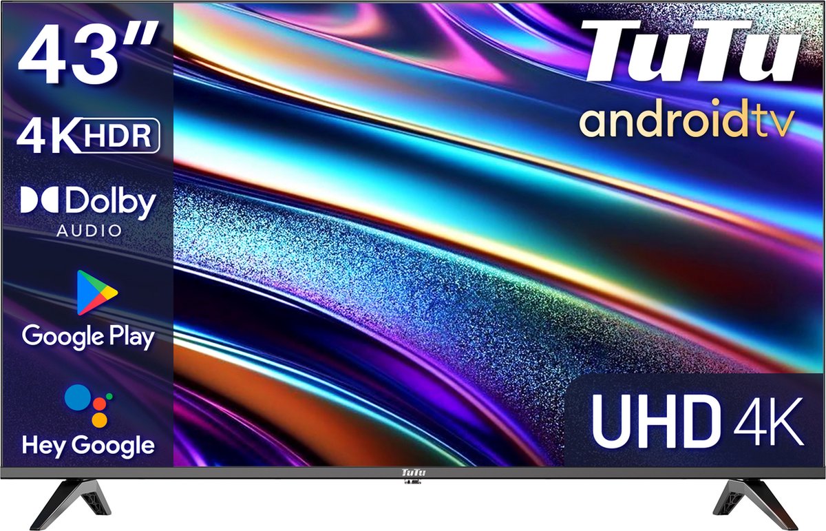 TuTu Android Smart TV - LED 4K UHD - 43 inch/110 cm - Frameless Design - Tripple Tuner DVB-T/T2/S/S2/C - HDMI x3, USB x2, CI+ - Voice Controle & Streaming apps - Geassembleerd in Eindhoven - TUS43UQ1A - TuTu - €199,99