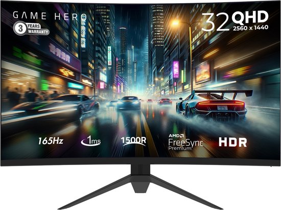 GAME HERO® Curved QHD VA Gaming Monitor - 32 inch - 165hz - 1ms