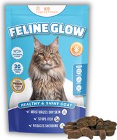 Feline glow vacht supplement voor katten - 30 stuks - voedingssupplement tegen vachtverlies, schilferige huid, rode irritatie, atopie, dermatitis - 100% natuurlijk - Bevat Omega 3, EPA & DHA, biotine, zink - In heerlijke snackvorm