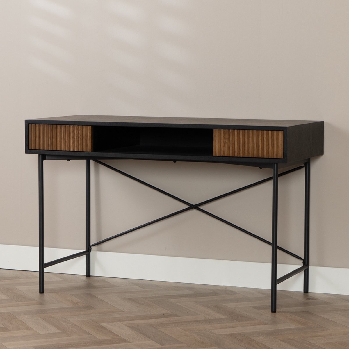 Bronx71 Bureau Maury zwart/rustiek eiken 120x55x77 cm Bruin, Zwart