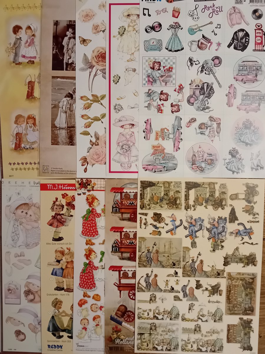 Hobby pakket 10 stuks 3d vellen nostalgie o.a. Anton Pieck Voor kaarten maken of scrapbooking