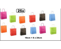25x Koordtas papier mix kleuren 18cmx8cmx24cm - goodiebag|papieren|draagtas|tas|koord|festival|kado|themafeest|party|geschenken
