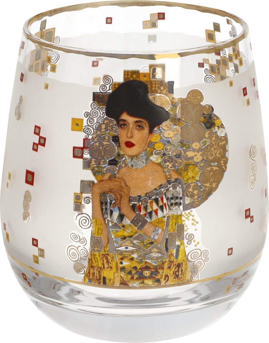 Goebel - Gustav Klimt | Windlicht / Theelicht Adele | Glas - 9cm - waxinelicht houder - met echt goud