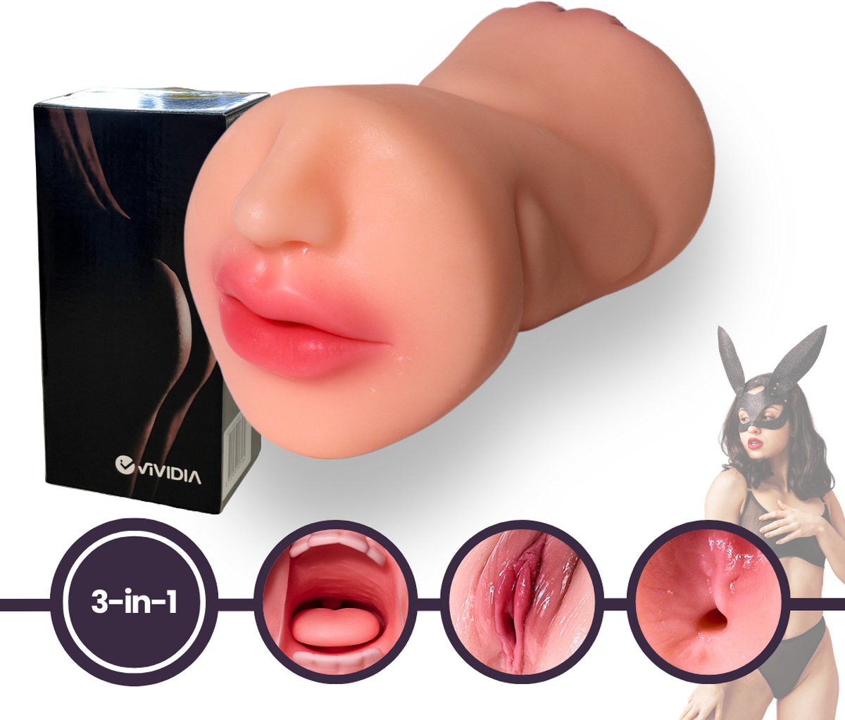 Goedkoopste VIVIDIA 3-IN-1 Pocket Pussy voor Man - Realistische Vagina & Anus & Mond - Masturbator voor Man - Blowjob & Vagina & Anus Penetratie - Kunstvagina & Kunstanus & Kunstmond in één - Sex Toys voor Mannen – Roze (Beige