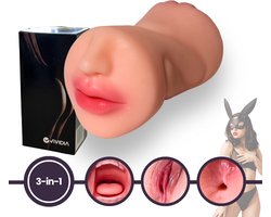 VIVIDIA 3-IN-1 Pocket Pussy voor Man - Realistische Vagina & Anus & Mond - Masturbator voor Man - Blowjob & Vagina & Anus Penetratie - Kunstvagina & Kunstanus & Kunstmond in één - Sex Toys voor Mannen – Roze (Beige)