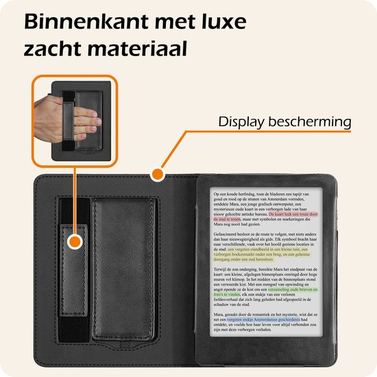 Hoesje Geschikt voor Kobo Clara BW Lederen Hoes Book Case - Hoes Geschikt voor Kobo Clara BW Hoesje Book Cover Leer - Zwart van Hoesje  — afbeelding 4