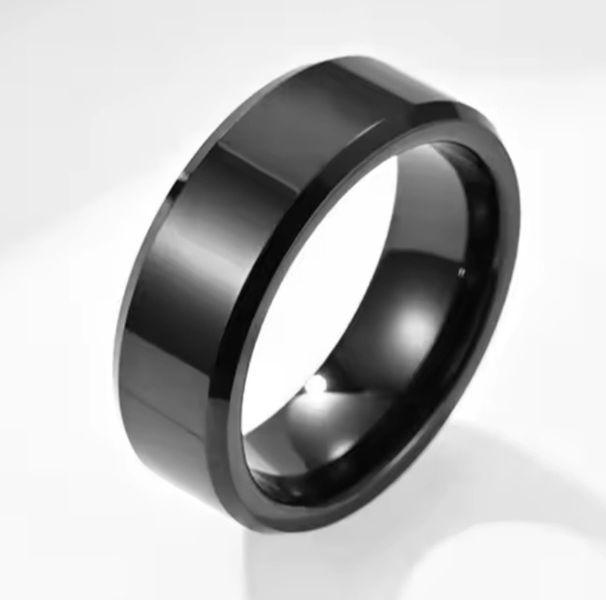 NEFET® - Casual Ring Zwart - Ringen - Roestvrij Staal - Maat 18 - Zwart - Heren / Dames - ideale geschenk - Cadeau voor Man - Cadeautjes Accesoires