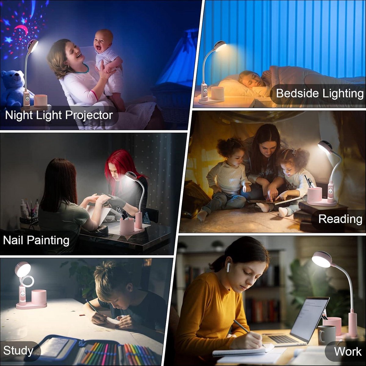 Mrs. Jones Led-bureaulamp voor kinderen tafellamp oplaadbare batterij 2000 mAh met penhouder en sterprojectie draadloze led-bureaulamp voor studio werk met dimfunctie slittepje LED-verlichting . — cadeau in Wonen & Interieur - foto 5