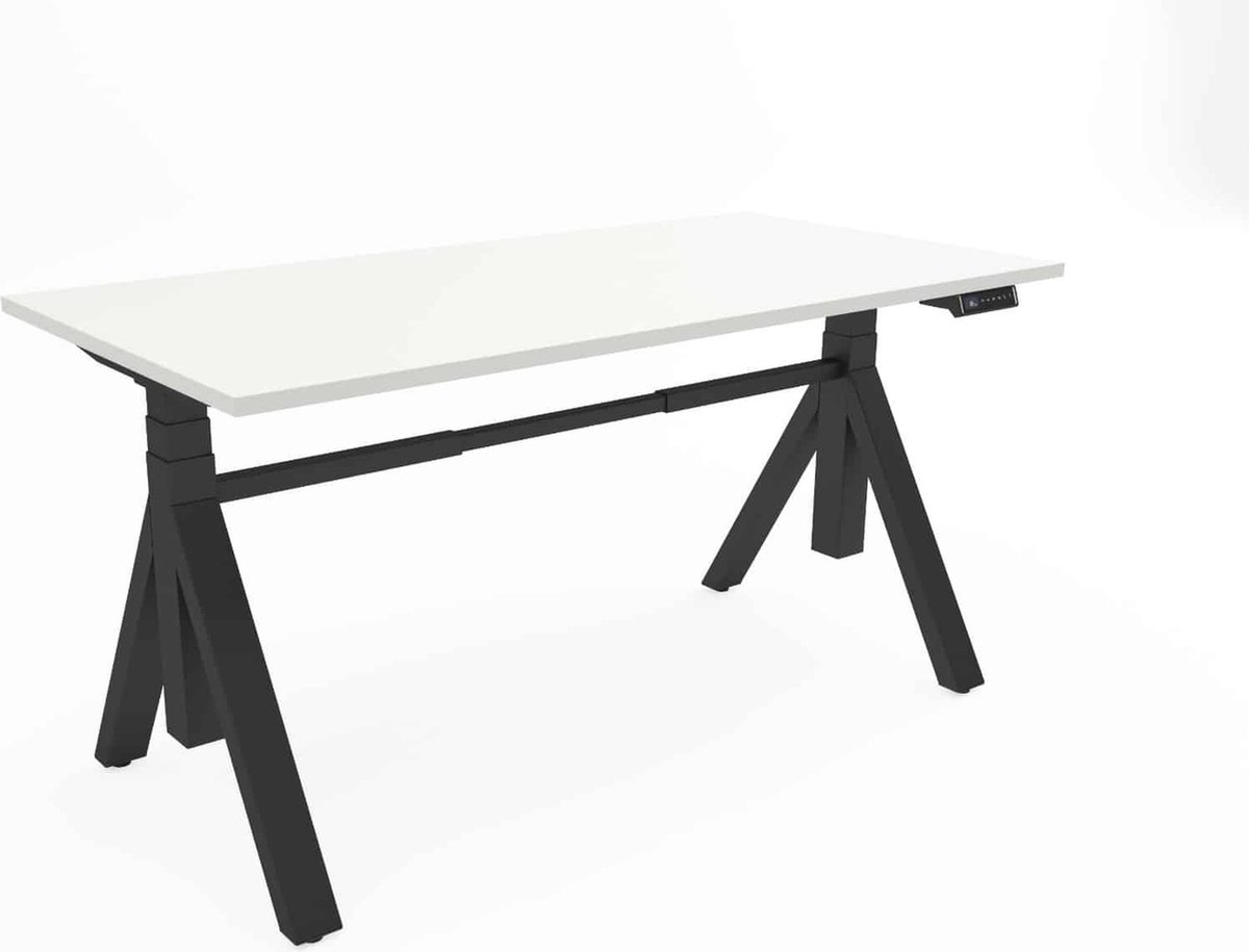Zit-sta bureau Ypsos met Y-poot breed 160CM frame Zwart (RAL9005) blad Wit