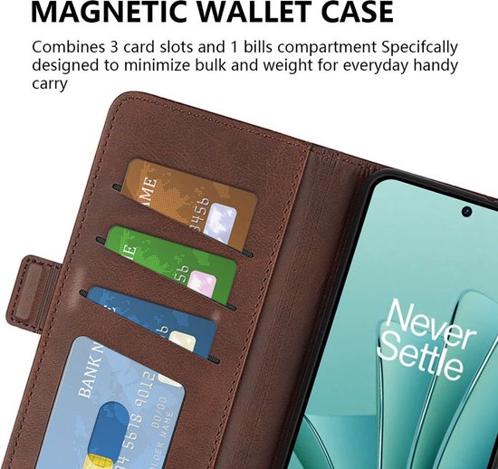 Bruine portemonneehoes met 3 kaartsleuven en 1 vak voor bankbiljetten, voor OnePlus Nord 3.