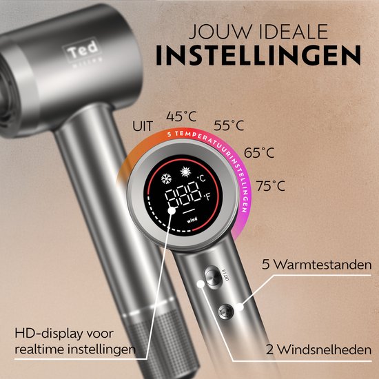 Ted Hilley - Ionische Fohn met Diffuser - Haardroger - Haarfohn - Steil of Krullend Haar - Glanzend en Pluisvrij - [Beste Fohn 2026]