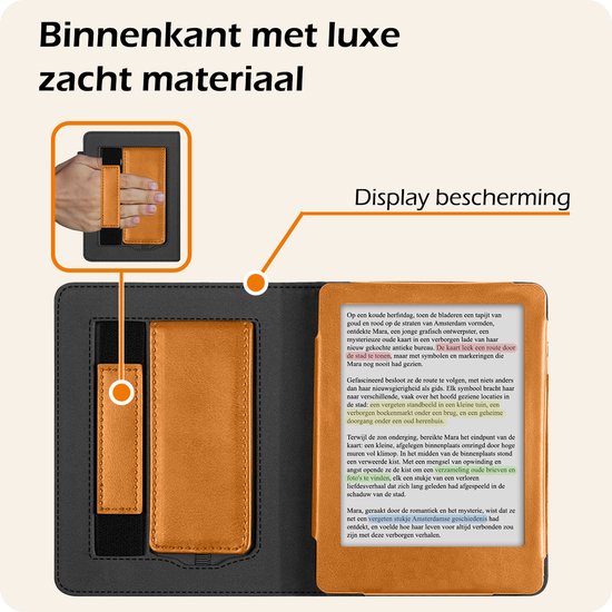Hoesje Geschikt voor Kobo Clara BW Lederen Hoes Book Case - Hoes Geschikt voor Kobo Clara BW Hoesje Book Cover Leer - Bruin van Hoesje  — afbeelding 3