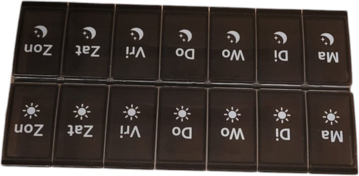 Goedkoopste pillendoos 7 dagen 2 vakken met pictotrammen - LET OP! extra groot extra groot 22x12cm - Pillendoosje met week - Medicijnen doosje 7 dagen - zwart - oDaani