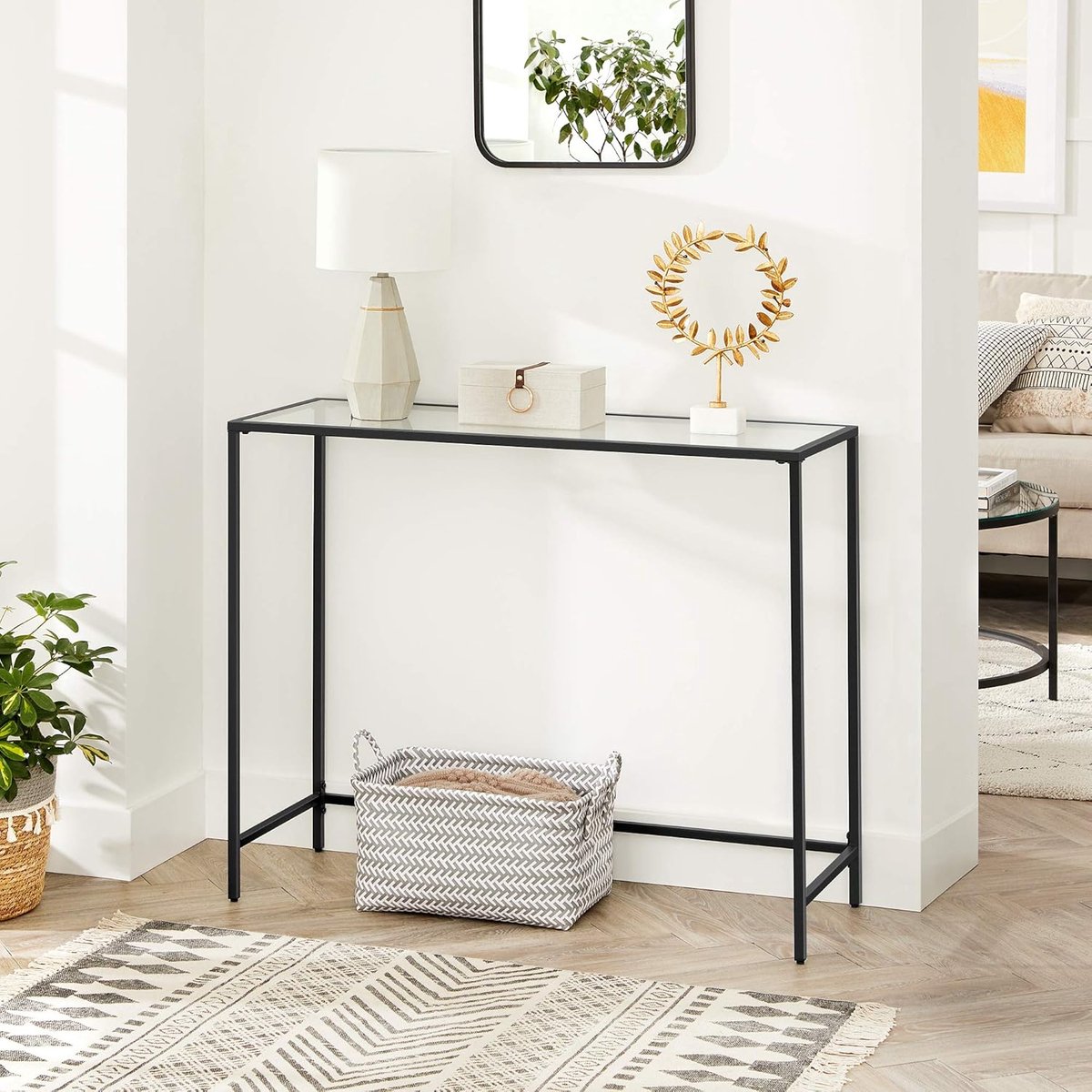 MIRA Home - Tafel - Consoletafel - Zwart - Glas/Metaal - 100x35x80cm