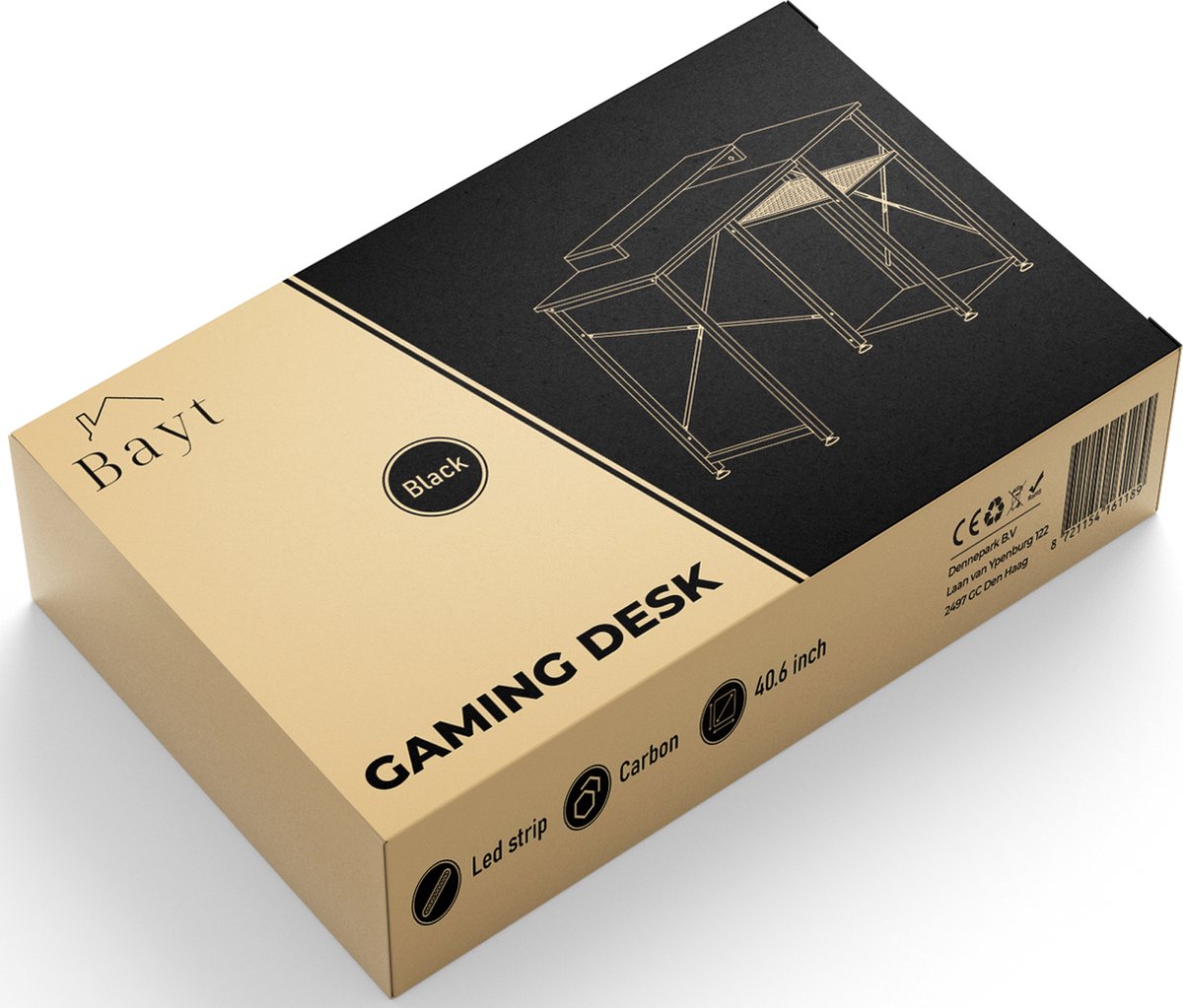 Bayt Game Bureau - Gaming Bureau - Gaming desk - Game Bureau met LED - Bureau met Opbergruimte - Computertafel - Monitor Standaard - Zwart