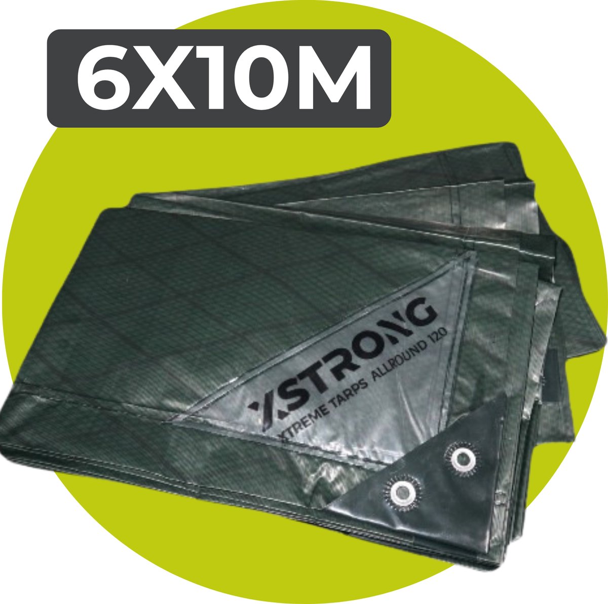 Xstrong Afdekzeil Allround - 6 x 10 m - 120g/m2 - Groen - 100% Waterbestendig en Scheurbestendig - voor daken, zwembaden, tuinmeubelen, voertuigen, fietsen, aanhangwagen