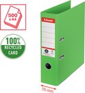 Esselte ordner, A4, groen, 75mm breed, met icoontjes voor 500 vellen A4 en 100% gerecycled karton.